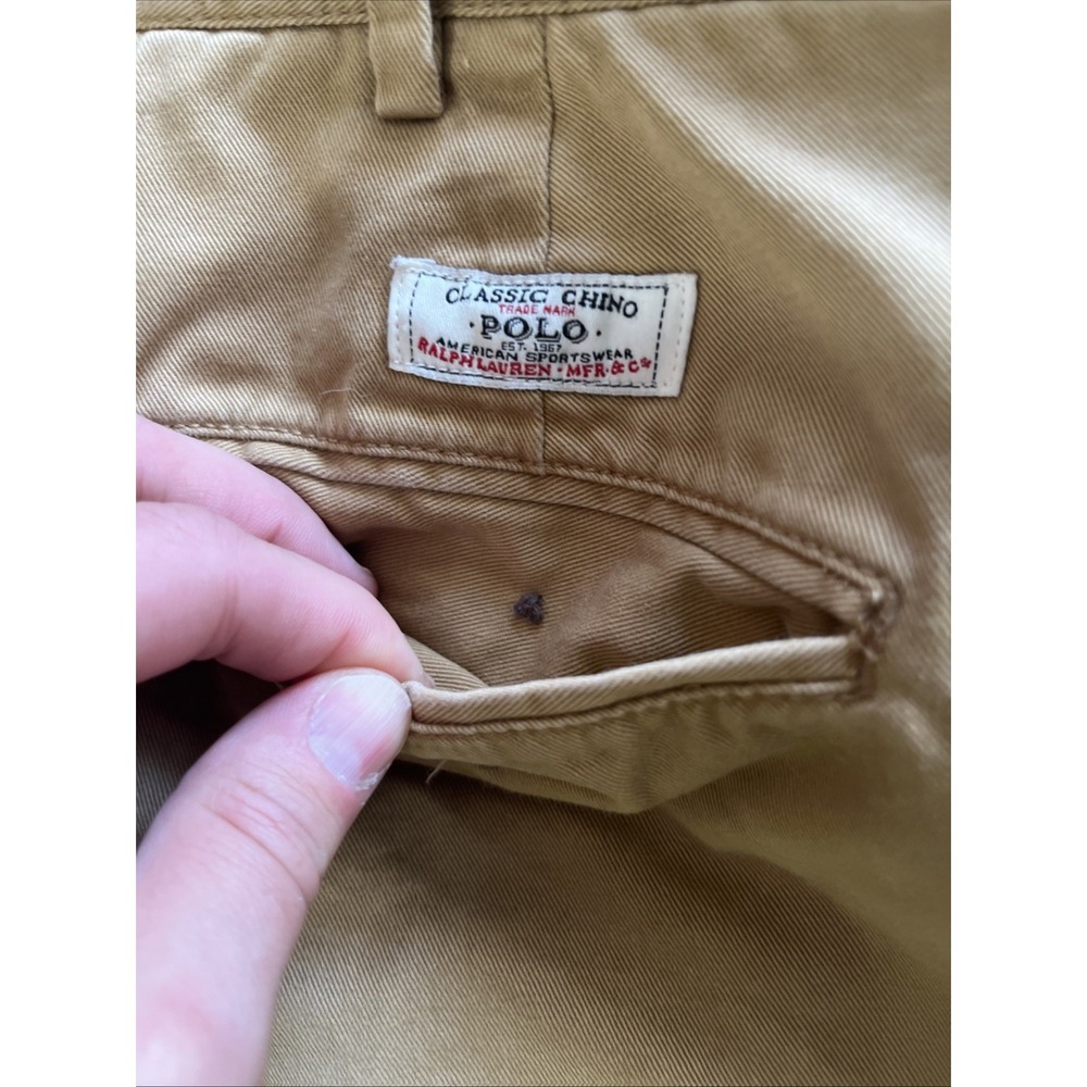 Polo Ralph Lauren Classic Chino Pants Khaki Tan Size 34/32 - Missing All Buttons - Picture 8 of 10